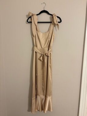 Show Me Your MuMu Champagne Claire Midi | Tie-Shoulder Satin Dress